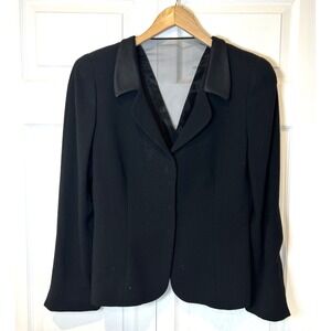Vtg Giorgio Armani Blazer Jacket Women IT 46 US 12 Black Wool‎ Silk Tuxedo Italy